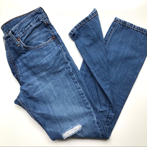 Levi's 501 High Rise Jeans Distressed Button Fly Medium Denim - Picture 3 of 14